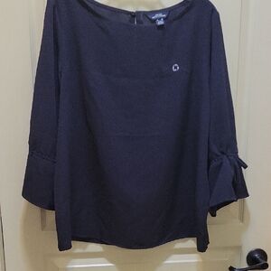 Lands' End Navy Blouse with Bow Sleeves